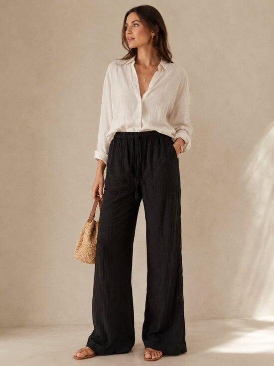 Zara Pants - ZARA Black Crinkle Texture Wide Leg Pants Pull on Boho Minimalist Chic Womens S